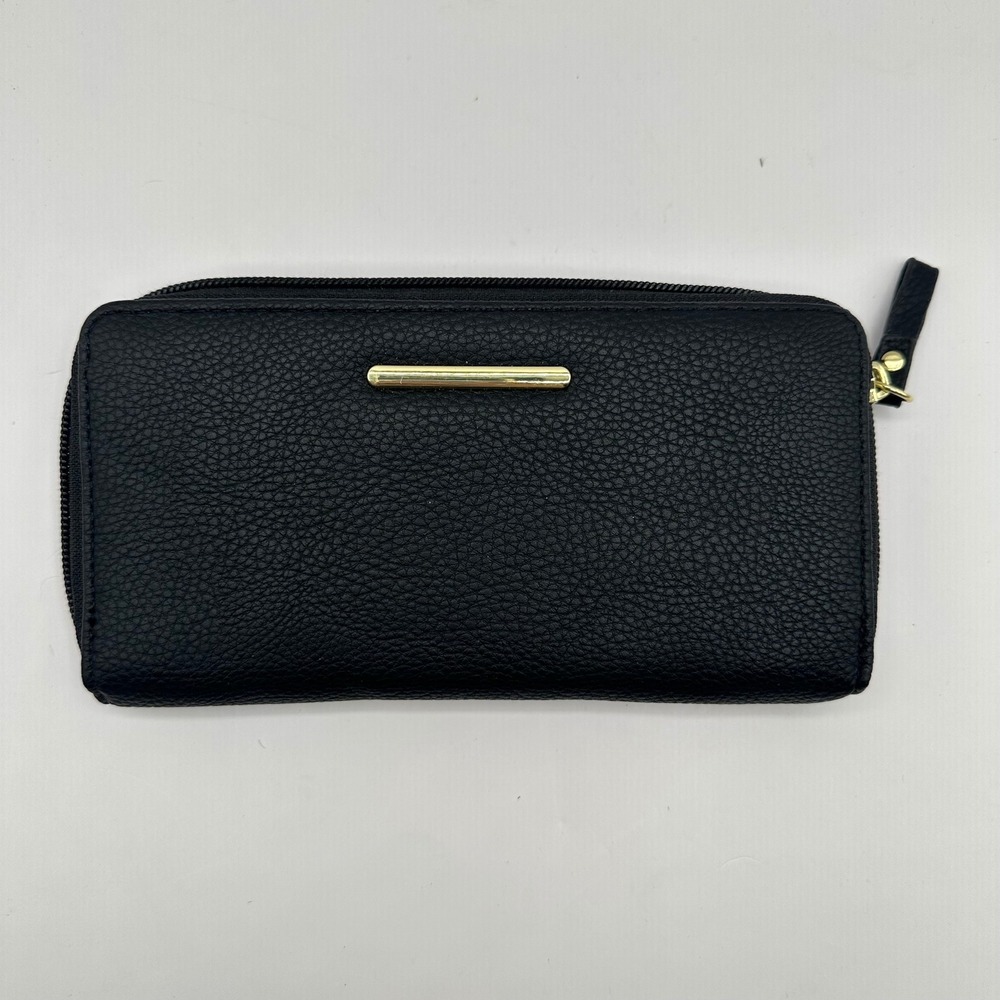 Black Women's Zip Wallet with Gold Accent